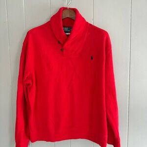 Ralph Lauren Vintage 90s Red Shawl Collar Sweatshirt Polo Logo XL Heritage Prep